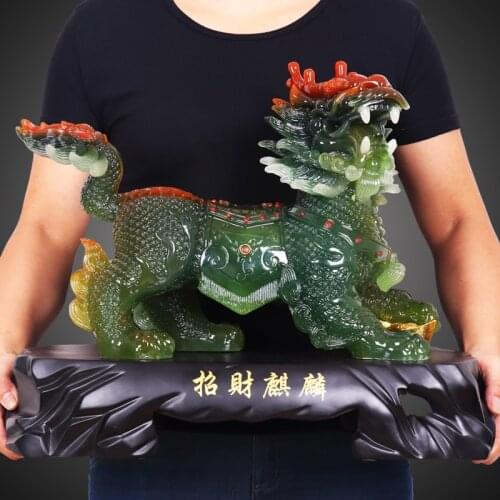 HOT SALE Mascot# office home FENG SHUI Talisman Protection Money Drawing crystal dragon QI LIN Sculpture ART statue