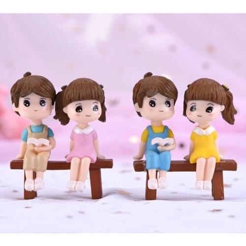 1set Boy Girl Home Decor Sweety Lovers Couple Chair Figurines Miniatures Terrariums Fairy Garden Moss Children Toy Resin Craft