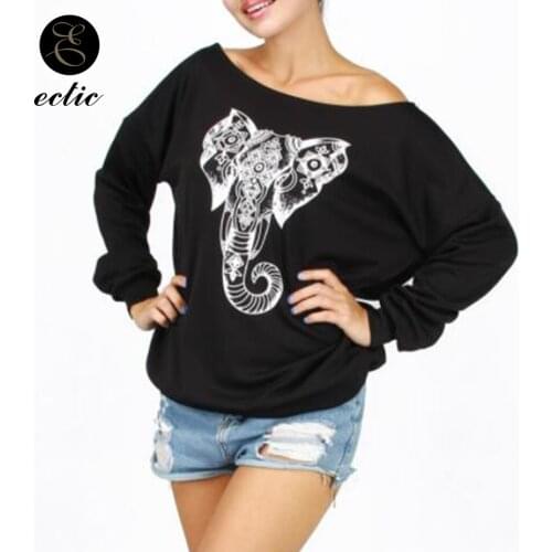 Harajuku Kawaii Poleron Mujer 2021 One Shoulder Pullover Sweatshirts Korean Oversized Hoodie Women Elephant Long Black Hoodies