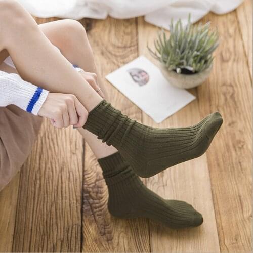 Solid Color Cotton Socks I Mid Tube Knitted Japanese Korea Loose Long Socks Women Pile Ins Soft Fashion Girls Spring and Autumn