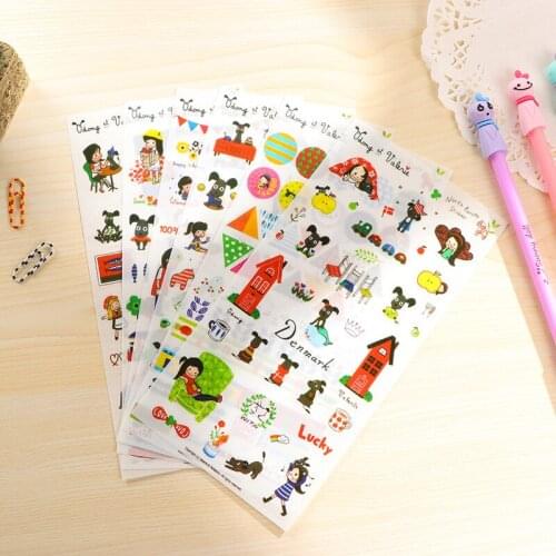 1set BZNVN South Korea stationery Japanese transparent dog and girl cute hand account DIY album stickers cartoon phone stickers