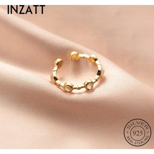 INZATT Real 925 Sterling Silver Round Cat Eye Stone Adjustable Ring For Fashion Women 18k Gold Fine Jewelry Punk Accessories