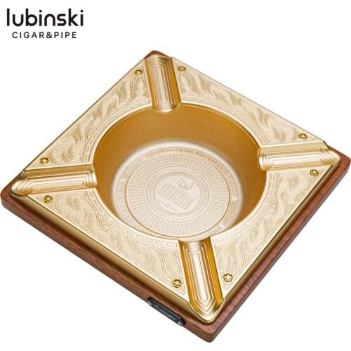 LUBINSKI Luxury Gold Wooden Cigar Ashtray Hold 4 Cigars Decorative With Gift Box