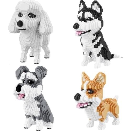 Lovely pets nanobrick animals puppy micro diamond block Schnauzer corgi HUSKY Poodle dogs building brick educational toy for kid