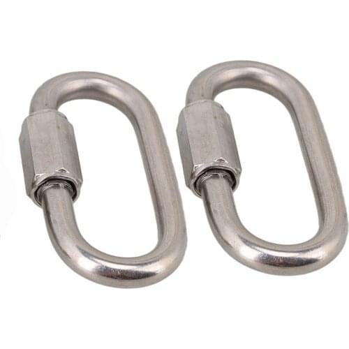 Multifunctional 304 Stainless Steel Carabiner Quick Oval Screwlock Link Lock Ring Hook M8 Pack of 2