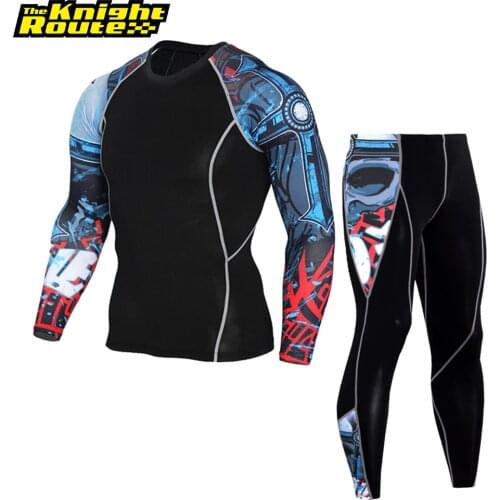 Motorcycle Jacket Moto Men Tight Long Sleeve T-Shirt + Pants Compression Sport Running Set Motorbike Quick Dry Base Layer Suit