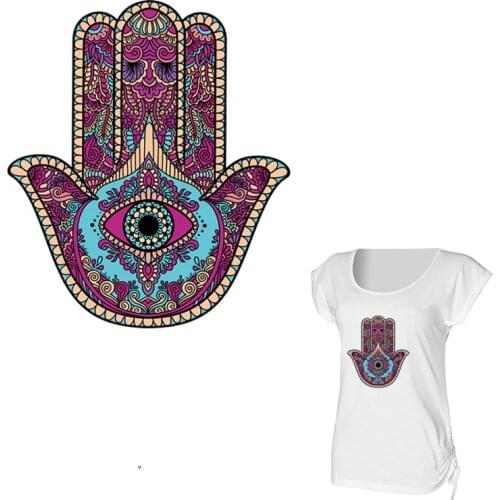 COSBILL Colorful Hand Of Fatima patches Washable Women T-shirt Sticker Iron on Clothes Decoration Accessory Applique Y-066