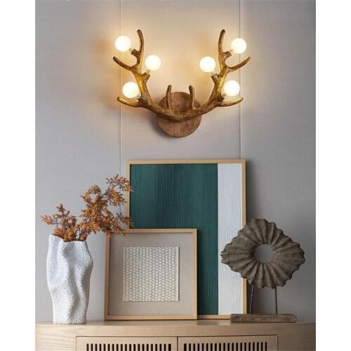 Nordic Antler Wall Lamp American Country Retro Living Room Stairs Decor Light Bedroom Bedside Bar Restaurant Wall Light Fixture