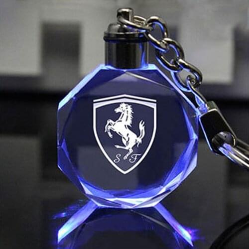 New couple creative gift long chain light With glass car keychain for Ferrari badge pendant metal key ring 4s auto Accessories