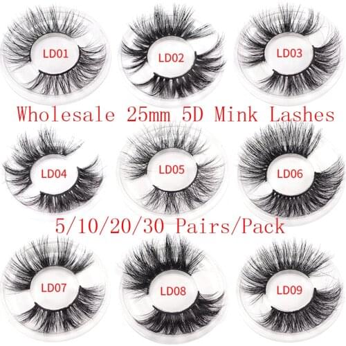 Wholesale 25mm Mink Lashes 5/10/20/30 Pairs False Eyelashes 5D Mink Lashes Thick Lash Makeup Dramatic Long Mink Eyelashes Bulk