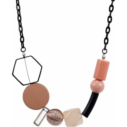 Match-Right Acrylic Beads Necklace & Pendant for Women Geometric Wood Bead Necklace Vintage Femal Jewelry for Gift Party