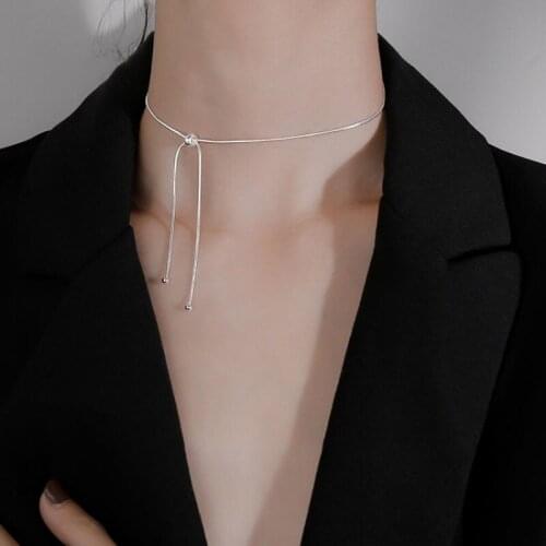 925 Silver Round Bead Adjustable Chains Necklace Korean Tassel Pendant Choker for students Girls Two Wearing Clavicle Jewelry