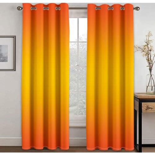 Orange Gradient Printing Perforated Blackout Curtains for Living Room Bedroom Curtains Blackout 90% Machine Washable