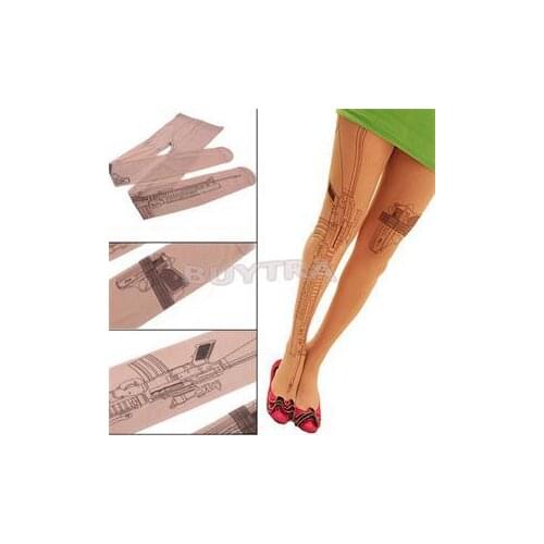Sexy Machine Gun Tattoo Transparent Tights Stockings Pantyhose