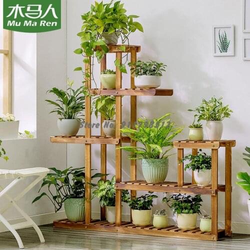 Solid wood flower shelf floor-to-ceiling multi-layer storage decoration balcony indoor living room wrought iron succulent green