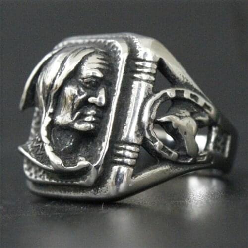 Drop Ship Size 7-13 Cool Fashion Indian Chiefs Ring 316L Stainless Steel Polishing Hollow Out Indian Biker Ring