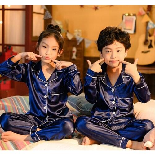Sale Girls Pajamas Sets 2021 Autumn Long Sleeve Childrens Sleepwear Set Fake Silk Pajamas Boys Pyjamas Sets for Kids Nightwear