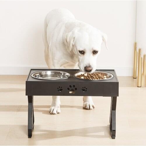 Elevated Adjustable Dog Bowl Stainless Steel Large Puppy Food Water Feeders with Stand Feeding Double Bowls Lift Table