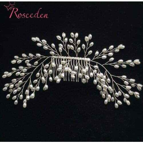 Handmade Pearls Bride Hair Comb Leaf Shape Wedding Hair Jewelry Fashion Headpiece For Girl Princess Pageant Party RE761