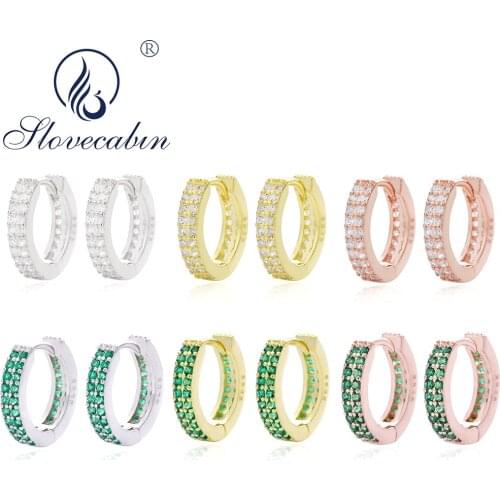 Slovecabin Silver 925 Clear CZ Crystal Huggies Hoop Earrings For Women Vintage Circle Hoop Earrings Femme Silver Fine Jewelry