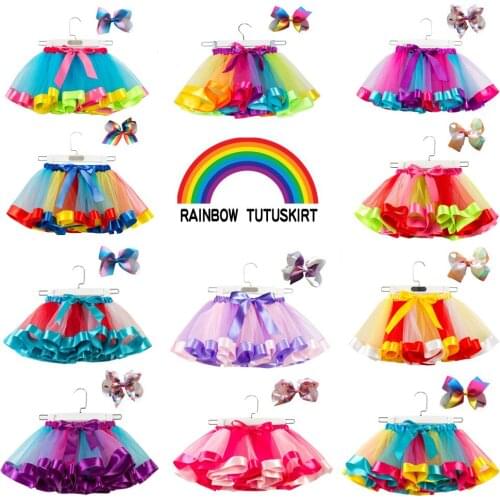European and American mesh rainbow pontoon skirt children tutu half-princess dress send bow headdress baby dress