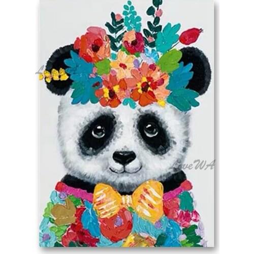 Modern Children Room Decor Abstract Panda Canvas Picture Art Hand Painted Animal Canvas Oil Painting Wall Art Frameless Picture