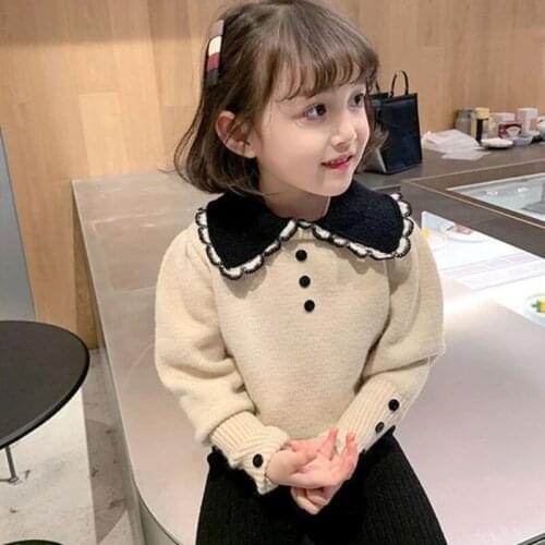 Girl Sweater Kids Baby Toddler Tops 2021 Lapel Thicken Warm Winter Autumn Wool Knitting Cashmere Christmas Children Clothing