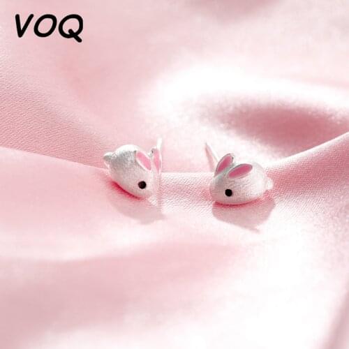 VOQ 925 Sterling Silver Lovely Small Mouse Ear Pin for Women Gift Animal Frosted Stud Earring Korea Style Jewelry