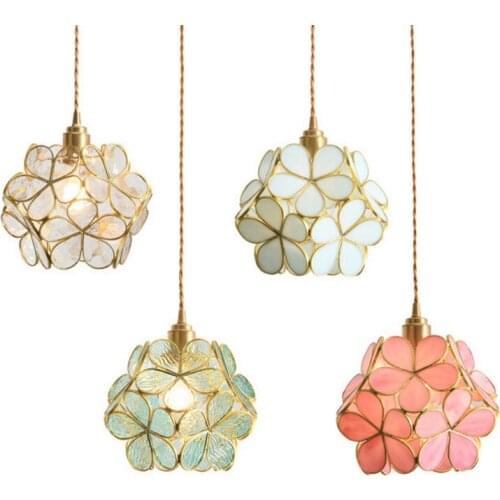 Japanese chandelier brass hand-made glass flower petal chandelier warm bedroom bedside childrens room Nordic Chandelier