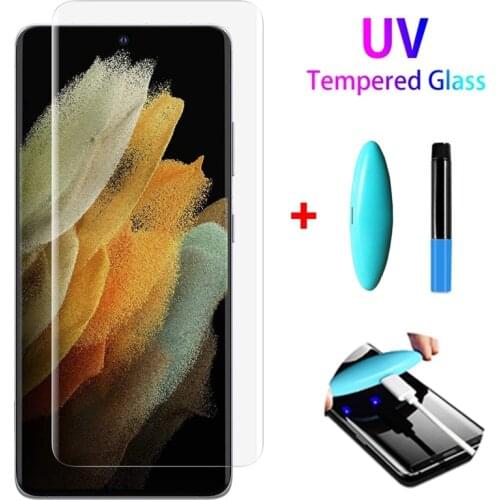 UV Liquid Tempered Glass For Samsung S21 S20 Ultra S10 S9 S8 Plus 9H Full Glue Screen Protector For Galaxy Note 8 9 10 20 Ultra