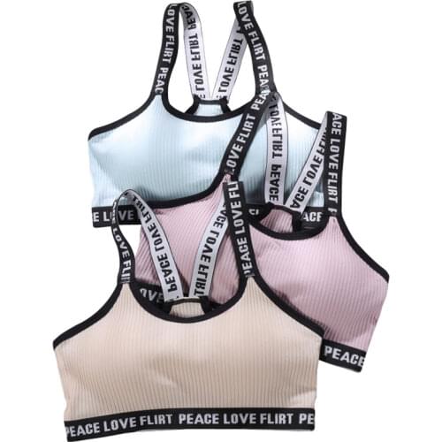 Letter Jacket Womens Average Size Cotton Bra Cross Strap Bra No Rim Bra Soft Underwear Girl With Chest Pad