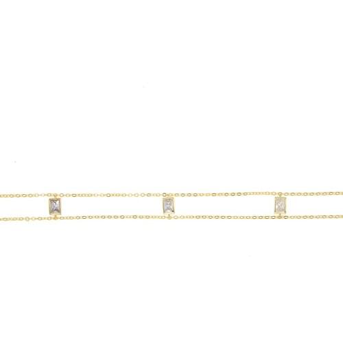 Double chain choker necklace with 3 pcs bezel baguette cz fashion summer women short chain necklaces