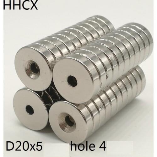 100PCS/LOT Magnet 20*5 Hole 4 N35 Strong D Countersunk NdFeB Magnet 20x5 Permanent Neodymium Magnets 20X5-4