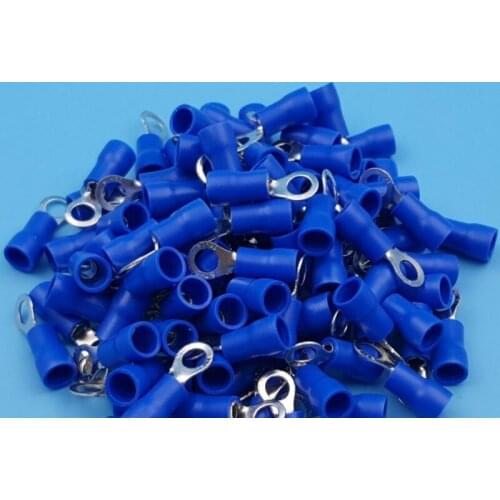 100Pcs Blue Ring Insulated Wire Connector Electrical Crimp Terminal RV2-4