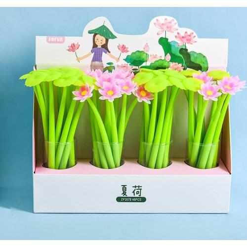 48pcs/box Cute Stationery Summer Lotus Leaf Gel Pen Wholesale Creative Styling Pen Student Stationery Factory Cute Gel Pen