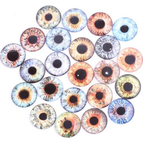 48pcs Mixed Pattern Eye Photo Glass Cabochon 14mm Thin Flat Back Diy For Jewelry Making