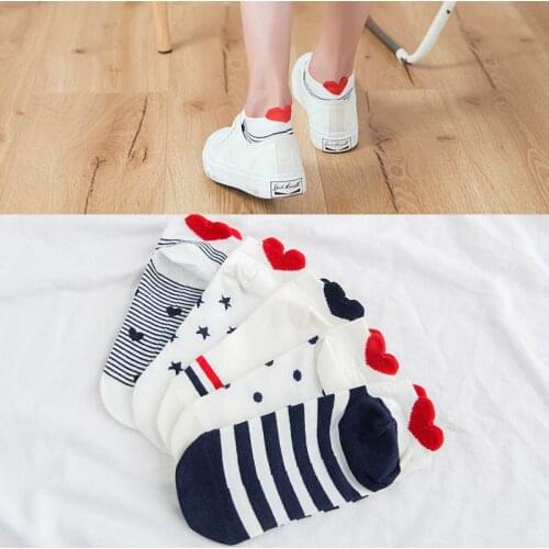 5 Pairs Womens Ankle Cotton LOVE Heart Funny Cute Cartoon Stereoscopic Black White Plush Boat Socks Women Girl Art Short Sox