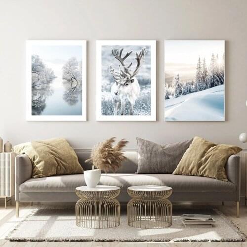 DIY 5D Diamond Painting Deer Forest Lake Snow Landscape Handmade Square or Round Diamond Semi-finished Home Commemorative Gift
