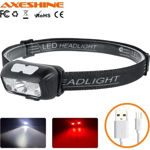 AXESHINE Mini Rechargeable LED Headlamp Body Motion Sensor Headlight Camping Flashlight Head Light Torch Lamp With USB B12