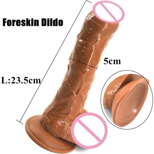 Big Dildo realistic dildo foreskin dildo with suction cup gay lesbian masturbation sex toy for women brown fake penis sex shop