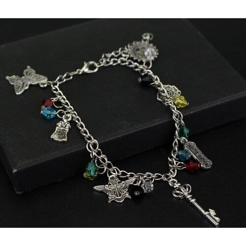 Anime Black Butler Figures Bracelet Pendant Toys Kuroshitsuji Metal Hand Chain Combination Bracelet Key Ring Pendant Toy Gift