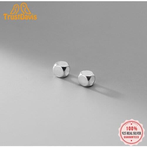 TrustDavis Real 925 Sterling Silver Fashion Geometric Square Charms Beads Handmade Accessories Fine Jewelry Wholesale HY110