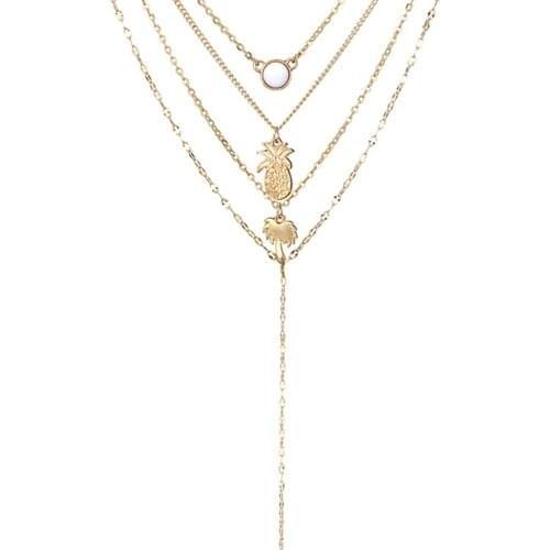 Vintage Charms Gold Multilayer Pineapple Coconut Tree Choker Chain Necklace For Women Girl Shellhard Fashion Travel Accessories