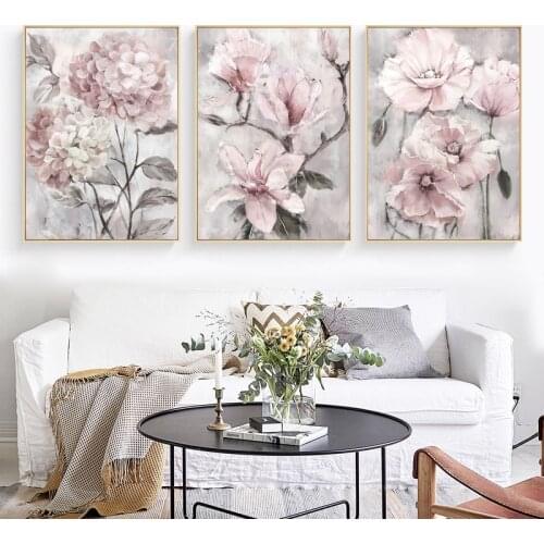 Nordic Abstract Wall Art Canvas Painting Pink Watercolor Flowers Posters and Prints Living Room Home Wall Decoration Cuadros