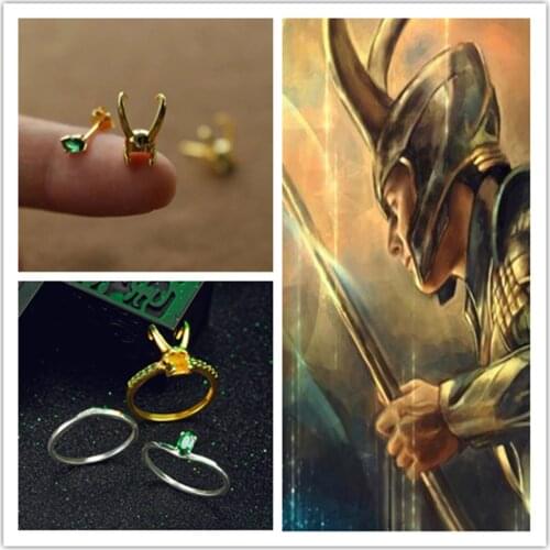 Movie Superhero Thor Loki Rings Earrings Metal Alloy Stacking Unisex Cosplay Jewelry Gift Ring Props