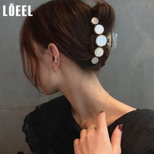 Retro Round Acrylic Hair Claws Grab Clip Hot Style Banana Clip Imitation Shell Color Geometric Barrette For Women Hair Accessory