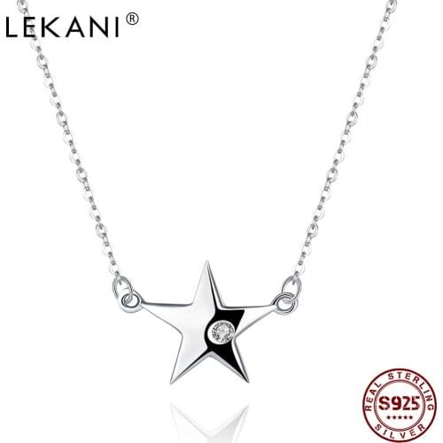 LEKANI 925 Sterling Silver Trendy Starlike Pendant Necklaces Women Clear Rhinestone Necklace Fine Jewelry Valentines Day Gift