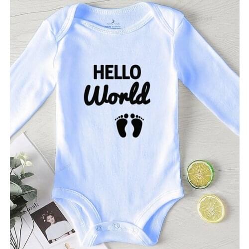 Newborn Boy Summer Rompers Baby Winter Clothes foot Printing Hello World Jumpsuit for Girls Cotton Infant Girls Outfits