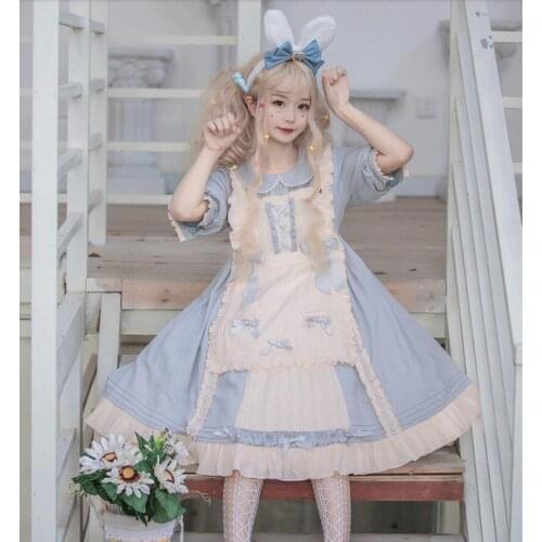 Kawaii girl gothic lolita op loli cos Princess daily sweet lolita dress vintage lace bowknot peter pan collar victorian dress