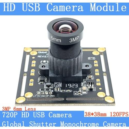 MJPEG 120FPS USB Camera Module Monochrome Global Shutter High Speed OTG UVC Linux USB 720P Mini cctv Surveillance camera/3MP 6mm
